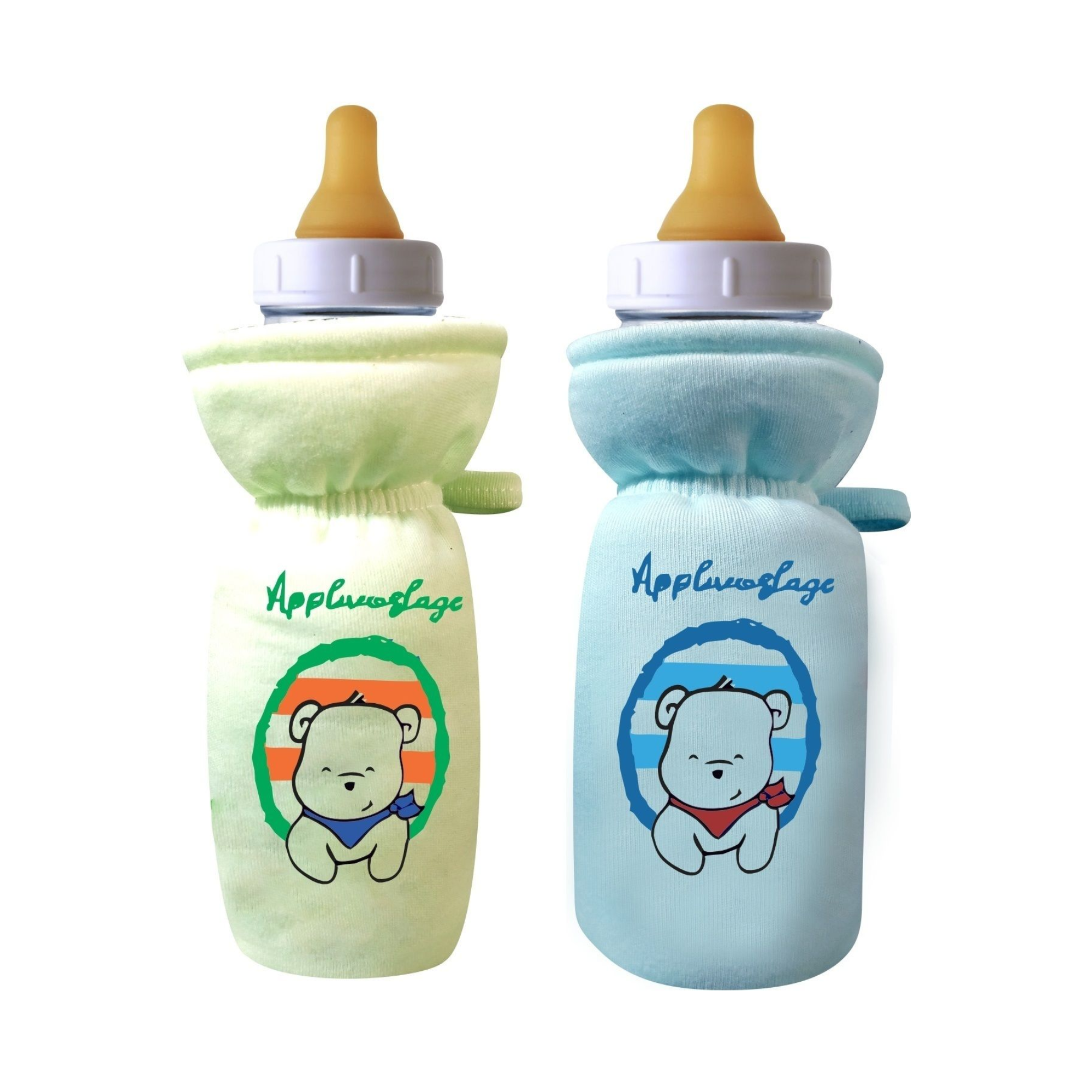 Stretchable Baby Feeding Bottle Cover Green-Blue 